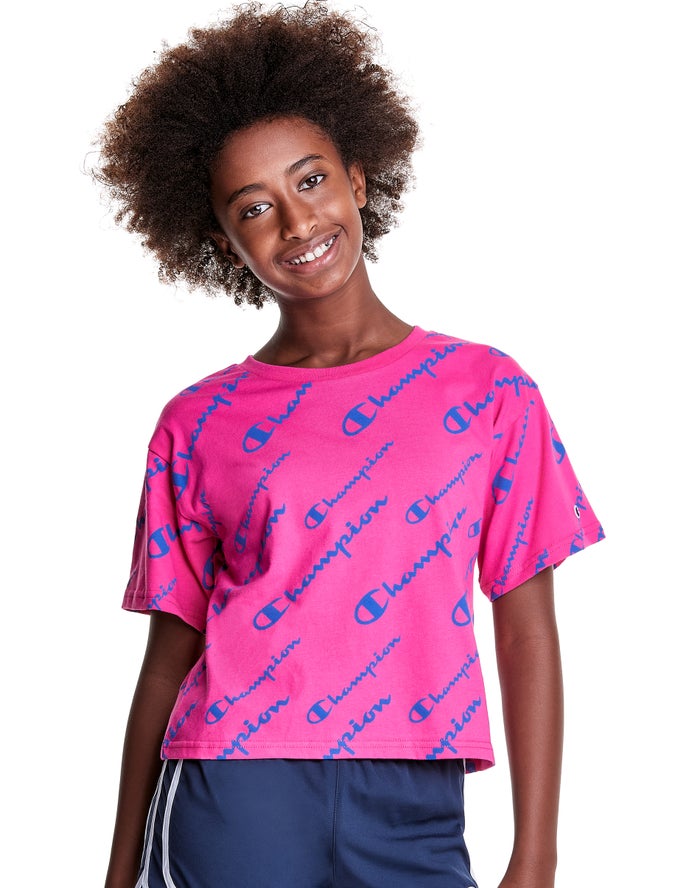 Champion Boxy Allover Logo - Tytön Pinkki T-Paita - Suomi 5370489-GN